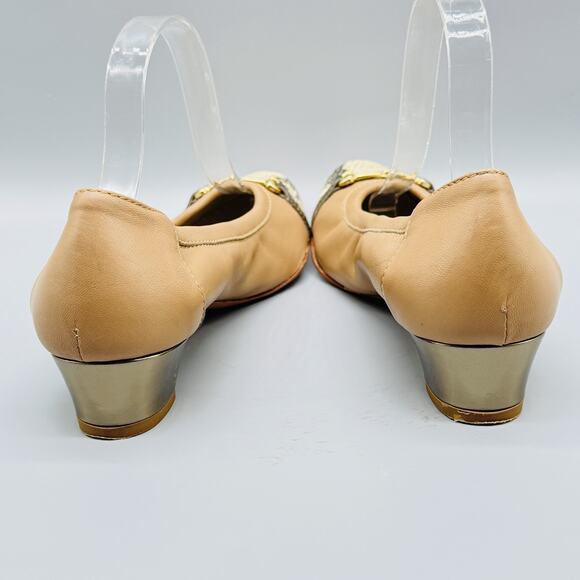 AGL Shoes Womens EU 40.5 US 10.5 Tan Snakeskin Cap Toe Italy Kitten Heels - Picture 8 of 13